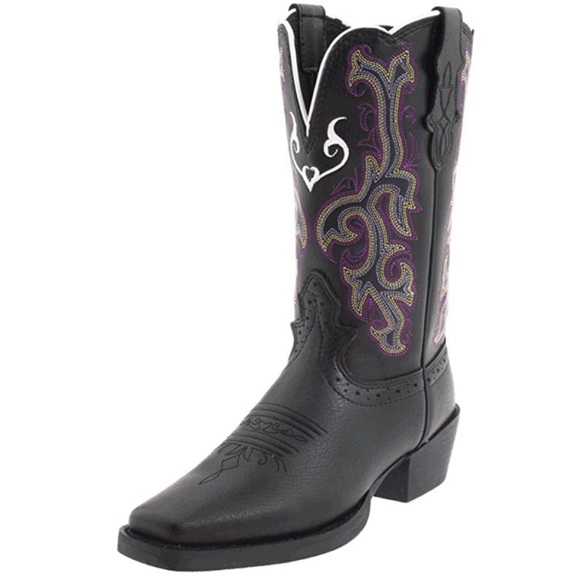 black and purple cowboy boots